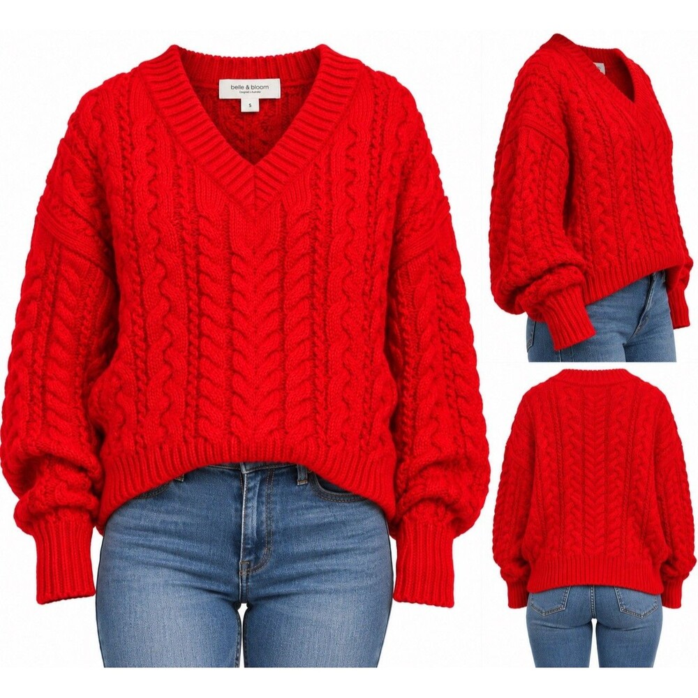 Belle & Bloom "Still The One" Chunky Oversized Knit Sweater - Size Small Red